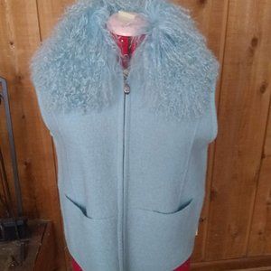 Vintage baby blue boiled wool zip front vest